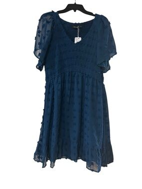 Dark Teal Textured Chiffon Dress